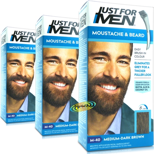 3x Just For Men M40 Medium Dark Brown Moustache & Beard Facial Hair Colour Dye