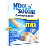 Kool 'n' Soothe Soft Gel Children Kids Fever Immediate Cooling Relief 4 Sheets