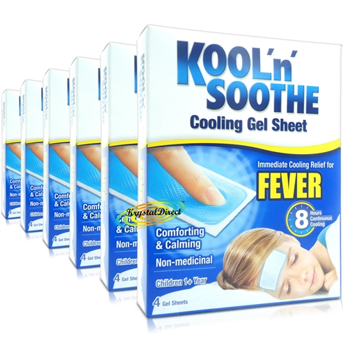 6x Kool 'n' Soothe Soft Gel Children Kids Fever Immediate Cooling Relief 4 Sheets