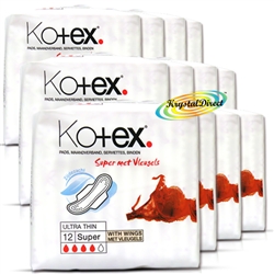 12x Kotex Ultra Thin Super With Wings Sanitary Protection Silky Soft Pads