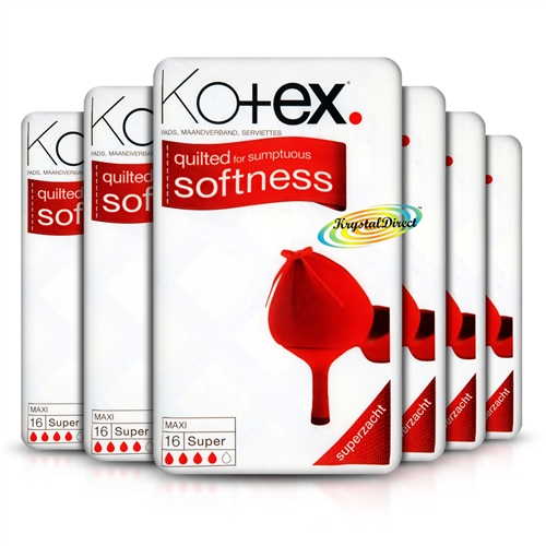 6x Kotex Maxi Super Quilted Soft 16 Sanitary Protection Pads