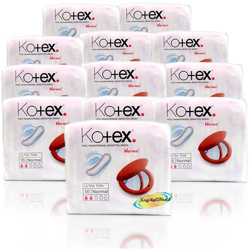 12x Kotex Ultra Thin 16 Normal Sanitary Protection Silky Soft Pads