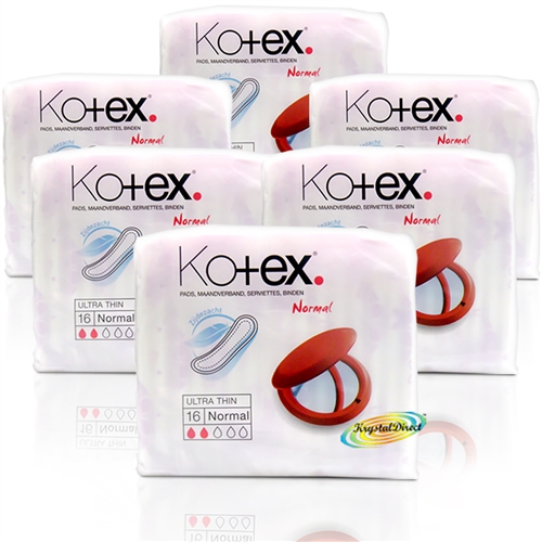 6x Kotex Ultra Thin 16 Normal Sanitary Protection Silky Soft Pads