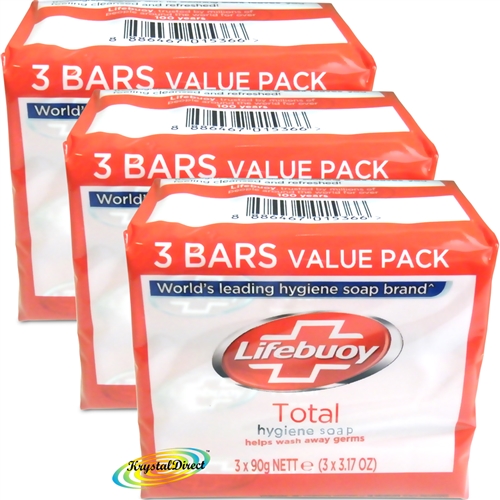 3x Lifebuoy Total Deep Cleaning Body Skin Wash Family Bar Soap Value Pack 3x90g
