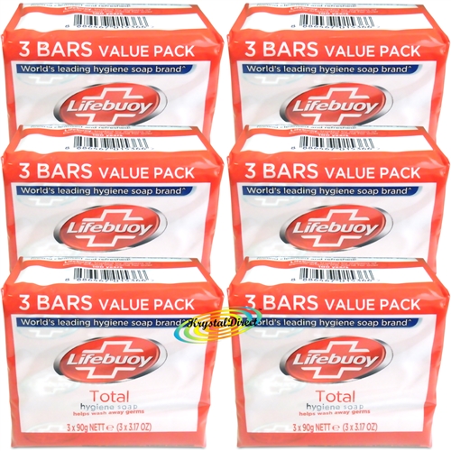 6x Lifebuoy Total Deep Cleaning Body Skin Wash Family Bar Soap Value Pack 3x90g