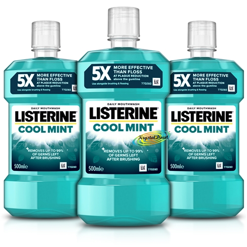 3x Listerine Cool Mint Antiseptic Anti Bacterial Oral Care Mouthwash 500ml