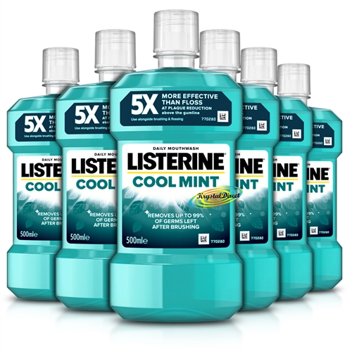 6x Listerine Cool Mint Antiseptic Anti Bacterial Oral Care Mouthwash 500ml