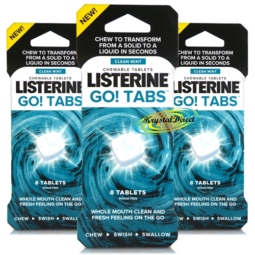3x Listerine Go! Tabs Clean Mint 8 Chewable Fresh Breath Tablets