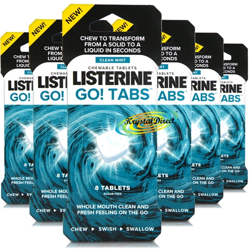 6x Listerine Go! Tabs Clean Mint 8 Chewable Fresh Breath Tablets