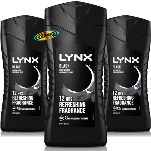 3x Lynx Black Refreshing Shower Men Body Bath Wash Gel 225ml