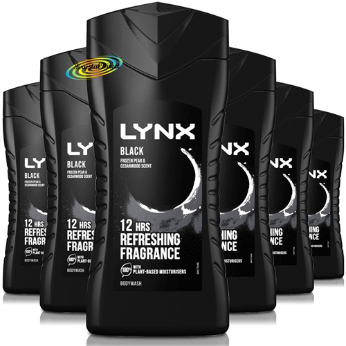 6x Lynx Black Refreshing Shower Men Body Bath Wash Gel 225ml