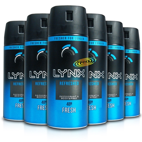 6x Lynx Refreshed Body Spray Deodorant 48H Fresh Scent 150ml