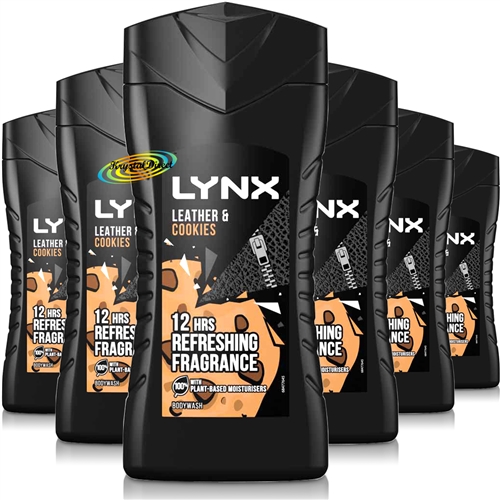 6x Lynx Leather & Cookies Body Wash Bath Shower Gel 225ml