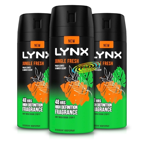 3x Lynx Jungle Fresh 48Hrs High Definition Body Spray Fragrance 150ml