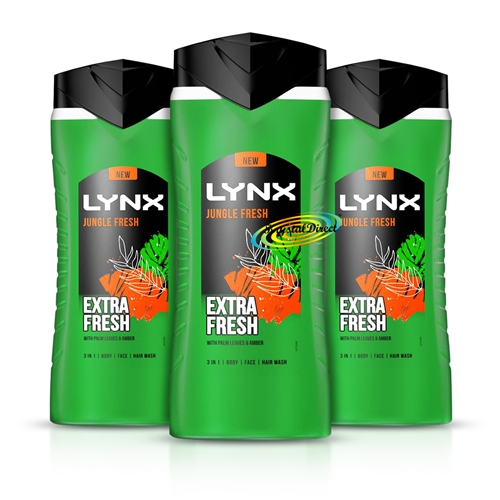 3x Lynx Jungle Extra Fresh Palm Leaves & Amber Shower Gel 225ml