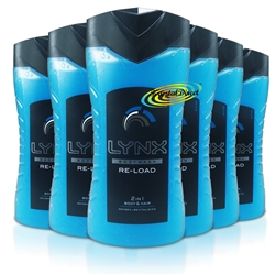 6x Lynx Re-Load 2 in 1 Body & Hair Revitalising Bath Wash Gel For Men 250ml