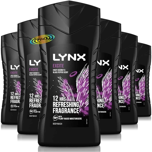6x Lynx Excite Body Bath Wash Shower Gel For Men 250ml Refreshing Fragrances