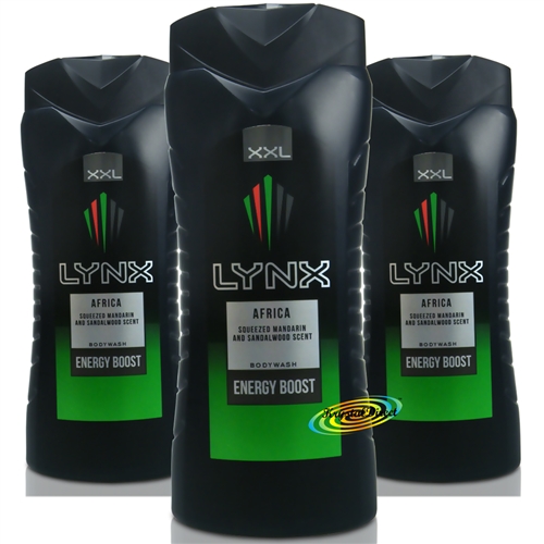 3x Lynx AFRICA Shower Gel XXL 500ml Bodywash - Energy Boost