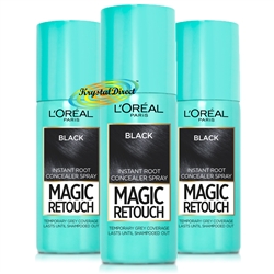 3x Loreal Magic Retouch Black Instant Root Concealer Spray 75ml Temporary Grey Coverage