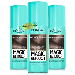 3x Loreal Magic Retouch Dark Brown Instant Root Concealer Spray 75ml Temporary Grey Coverage