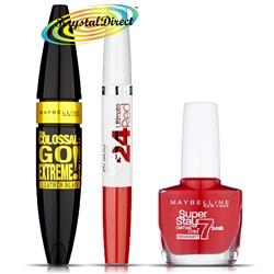 Maybelline RED SIREN Mascara Lipstick Nail Polish Xmas Gift Set For Her/Women