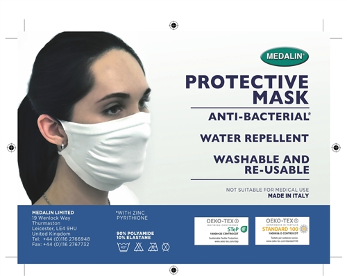 Medalin Protective Face Mask Antibacterial Water Repellent Washable Re-usable