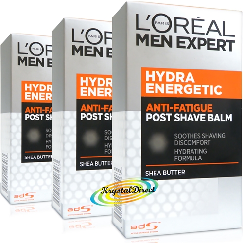 3x Loreal Men Expert Hydra Energetic Anti Fatigue Post Shave Balm 100ml