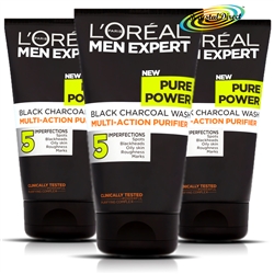 3x Loreal Men Expert Pure Power Black Charcoal Wash 150ml