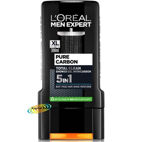 L'Oreal Men Expert Total Clean Carbon Shower Gel 300ml Face Body & Hair