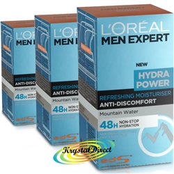 3x Loreal Men Expert Hydra Power Refreshing Moisturiser 50ml