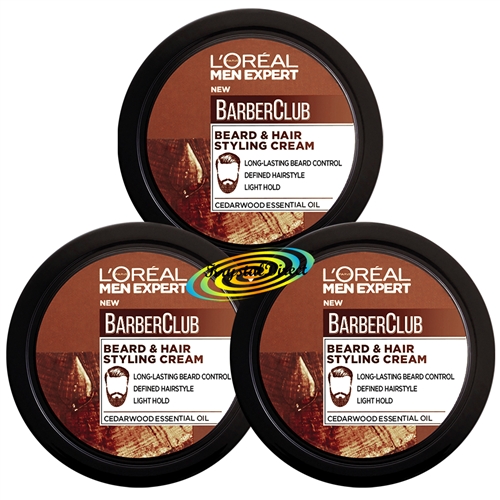 3x Loreal Men Expert Barber Club Beard & Hair Styling Cream 75ml