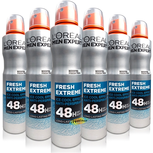 6x L'oreal Men Expert Fresh Extreme 48H Anti-Perspirant Deodorant Spray 250ml