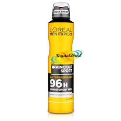 6x L'oreal Men Expert Invincible Sport 96H Anti-Perspirant Deodorant Spray 250ml