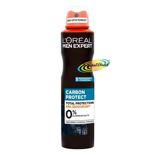 6x L'oreal Men Expert Carbon Protect 0% Aluminium Salts 48H Anti-Perspirant Deodorant Spray 250ml