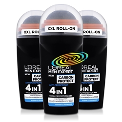 3x L'Oreal Men Expert Carbon Protect 4 in 1 Anti Perspirant Deodorant Roll On 50ml