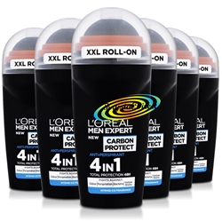 6x L'Oreal Men Expert Carbon Protect 4 in 1 Anti Perspirant 48H Deodorant Roll On 50ml