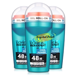 3x L'Oreal Men Expert Cool Power Anti Perspirant 48H Deodorant Roll On 50ml