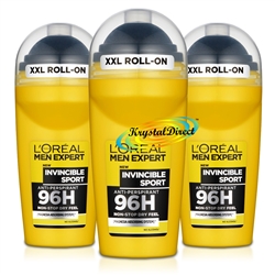 3x L'Oreal Men Expert Invincible Sport Anti Perspirant 96H Deodorant Roll On 50ml