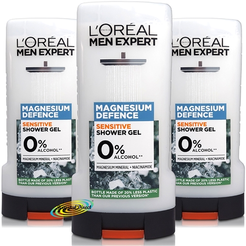 3x Loreal Men Expert Magnesium Defence Sensitive Shower Gel 300ml