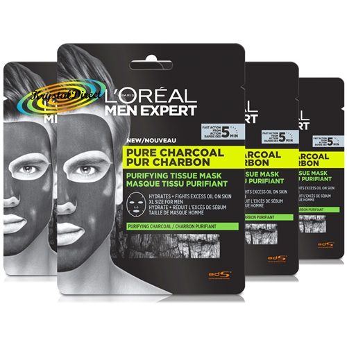 4x Loreal Men Expert Pure Charcoal Purifying Tissue Mask 30g