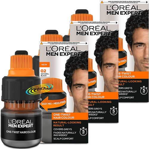 3x Loreal Men Expert One Twist Hair Colour 02 NATURAL BLACK