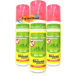 3x MoustiCare Mosquito & Insect Repellent Skin Spray Max Strength 75ml Deet Free