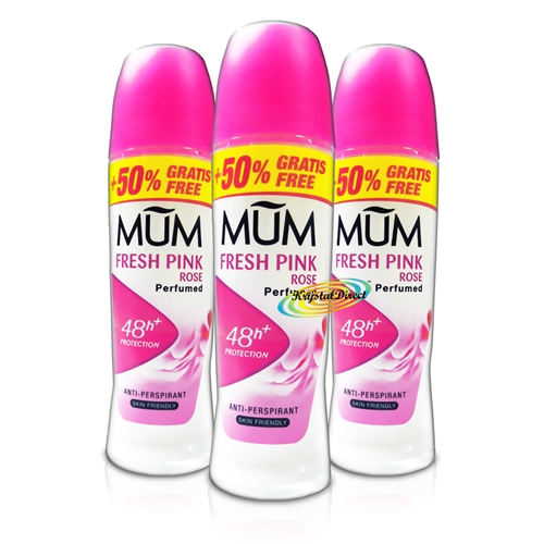 3x Mum Roll On Fresh Pink Rose 48H Anti Perspirant Deodorant 75ml Alcohol Free