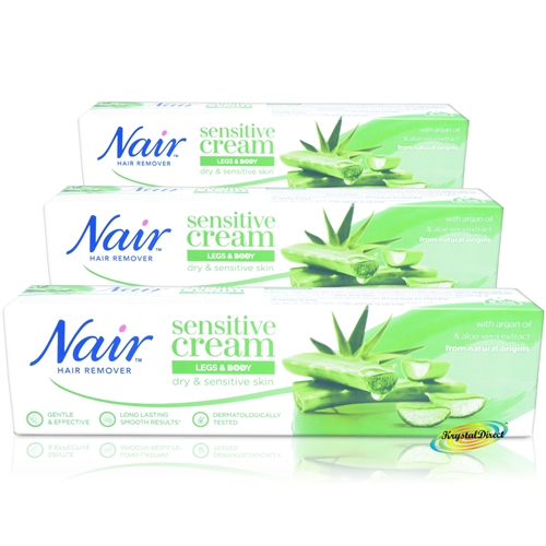 3x Nair SENSITIVE Hair Remover Cream LEGS & BODY With Argan Oil & Aloe Vera 100ml