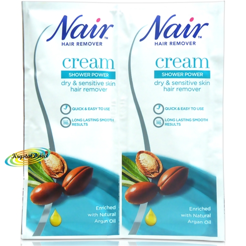 2x Nair Nourish Natural Argan Oil Dry Sensitive Hair Remover Cream Sachets 30ml