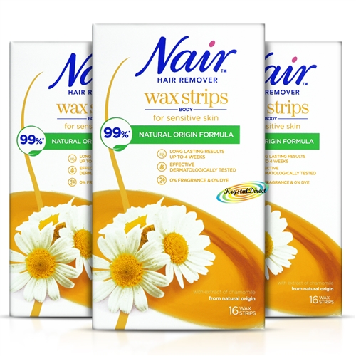 3x Nair Body Wax Strips Hair Remover for Sensitive Skin 16Pcs with Chamomile