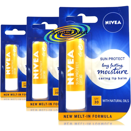 3x Nivea Sun Protect SPF30 Long Lasting Caring Moisturising Lip Balm 4.8g