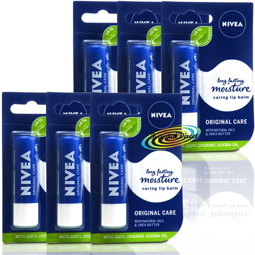 6x Nivea Original Care Long Lasting Moisturising Lip Balm 4.8g