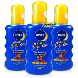 3x Nivea Moisturising Sun Spray for Kids Very High SPF50+ 200ml UVA/UVB Protection