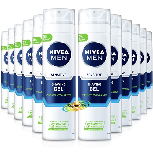 12x Nivea Men Sensitive Skin Shaving Gel 200ml Chamomile & Witch Hazel Extract